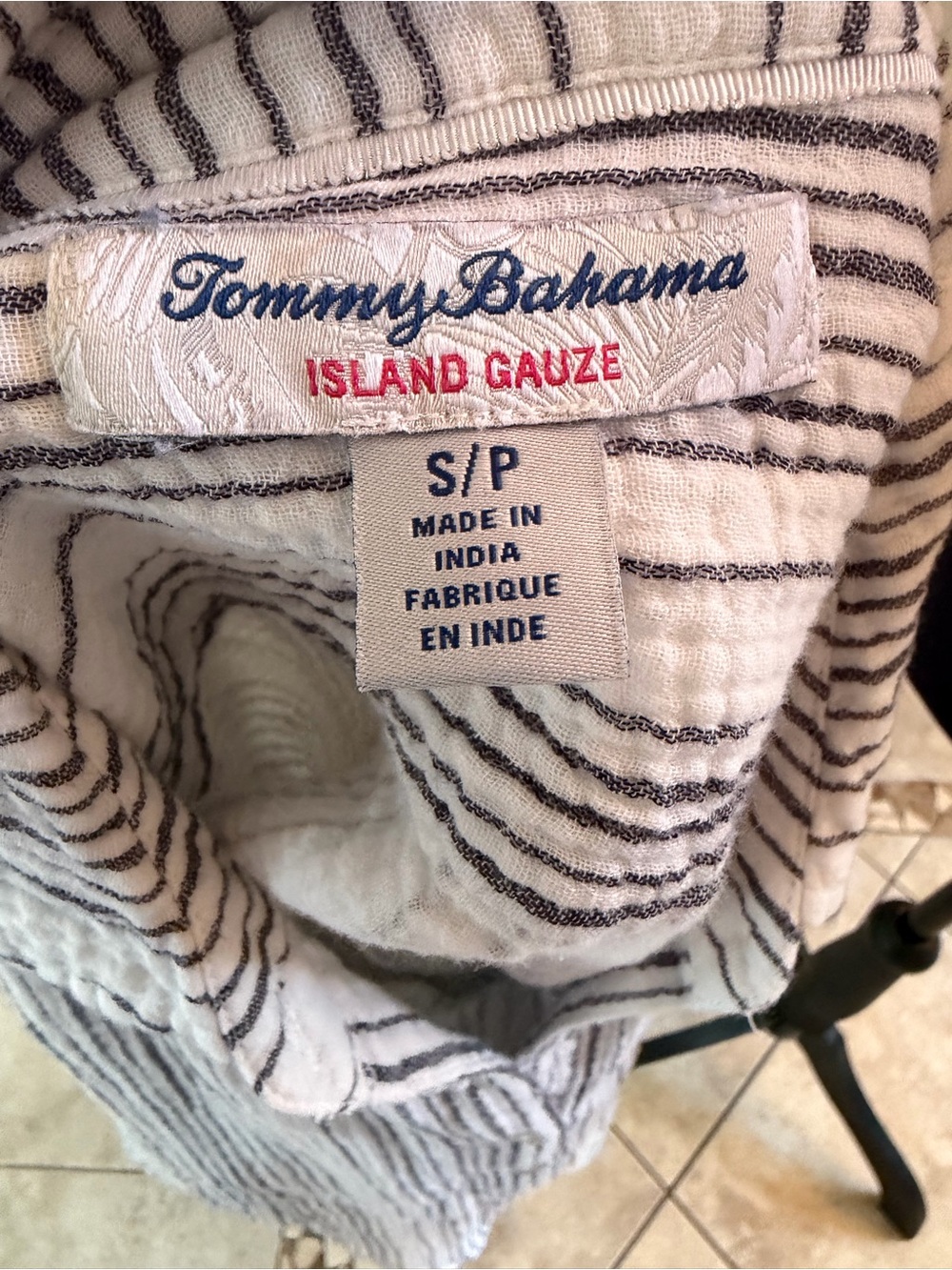 Tommy Bahama Island Gauze Stripe Button Front Shirt White Navy Small NWOT - Picture 4 of 5